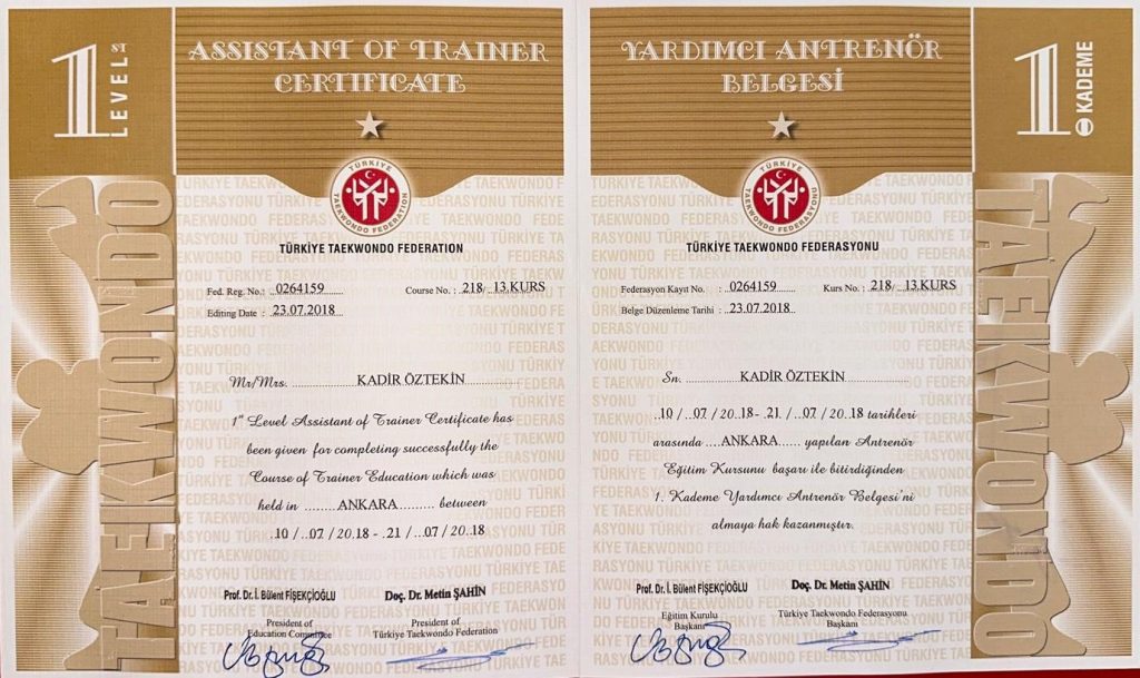 Yardımcı Antrenör Belgesi · 1. Kademe